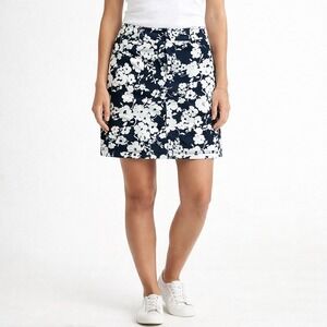 Chaps Petite Skirt Navy‎ blue White Floral Print Knee Length Size 8P